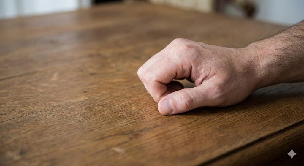 Person knocking on wood for good luck